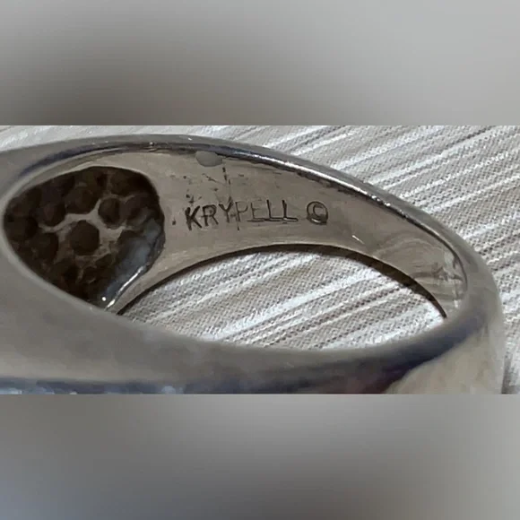 Vintage Designer KRYPELL Sterling Silver & Gold "X" CZ Dome Ring, Size 5.5 - Picture 9 of 13